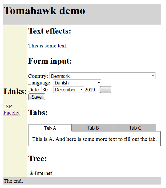JSF Tomahawk demo