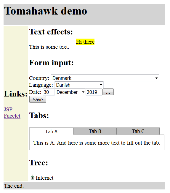 JSF Tomahawk demo