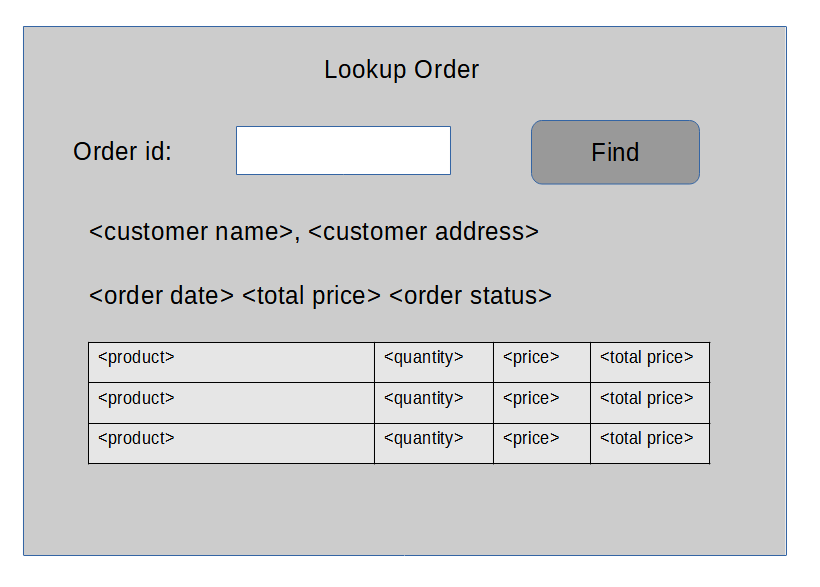 Lookup Order screen