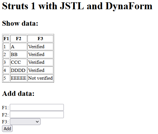 Struts with JSTL tags screen